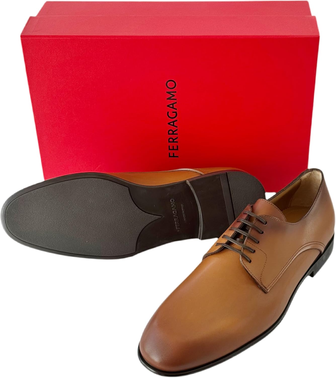 Мужские туфли Ferragamo Fosco Plain Toe Oxford Derby коричневого цвета из новой кожи теленка Vicuna (Salvatore) — фото 4