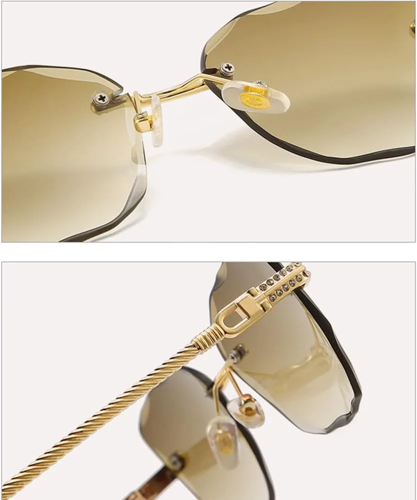 

Женские солнцезащитные очки без оправы, модные, с алмазной огранкой, градиентные, ретро, ​​для путешествий, с защитой от УФ-излучения UV400 WNCKSQ, C01 Gold Tea