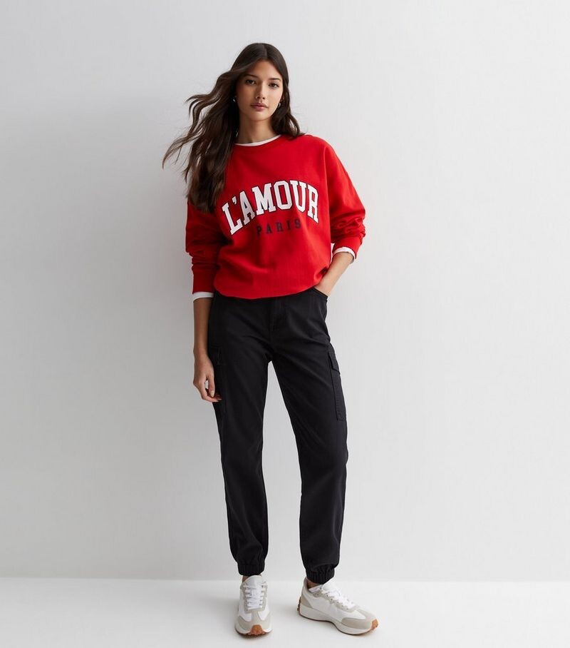 

Черные джинсовые брюки карго с манжетами New Look, черный