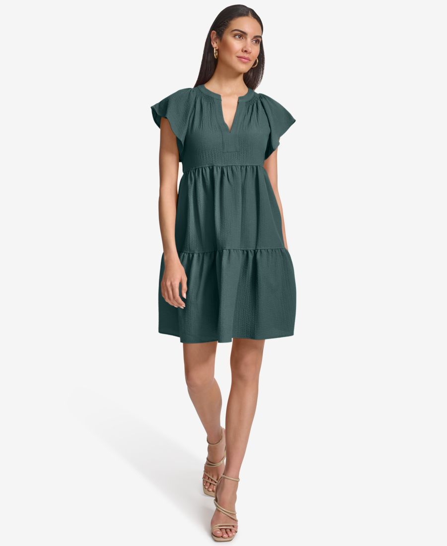 

Женское платье А-силуэта с разрезом на воротнике и ярусной юбкой Calvin Klein, Sequoia