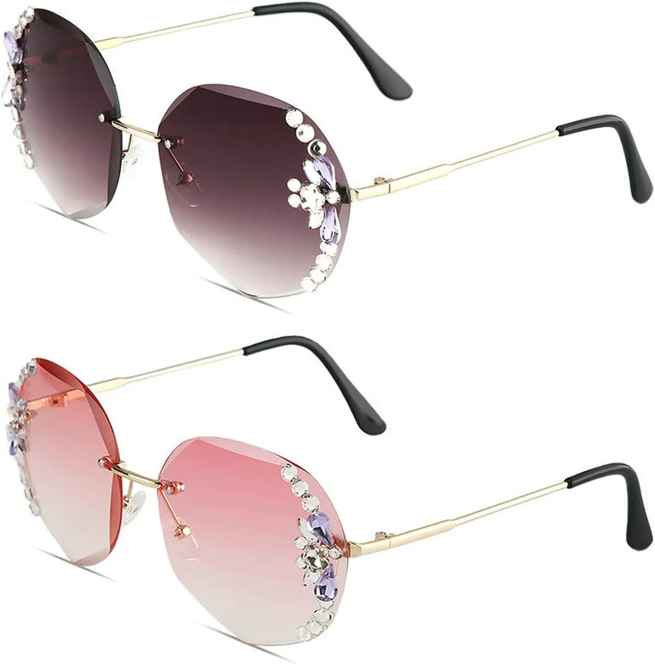 

Женские солнцезащитные очки COTIA 2022 без оправы с бриллиантами, увеличенного размера, без оправы, с кристаллами и стразами, для пляжа и лета, Grey&pink