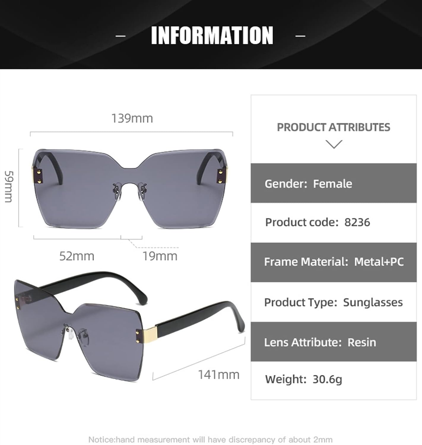 

Солнцезащитные очки XINXIN в крупной оправе без ободка для мужчин и женщин, очки для вечеринок и отдыха на открытом воздухе, как у интернет-знаменитостей (Цвет: B, Размер: Средний), B