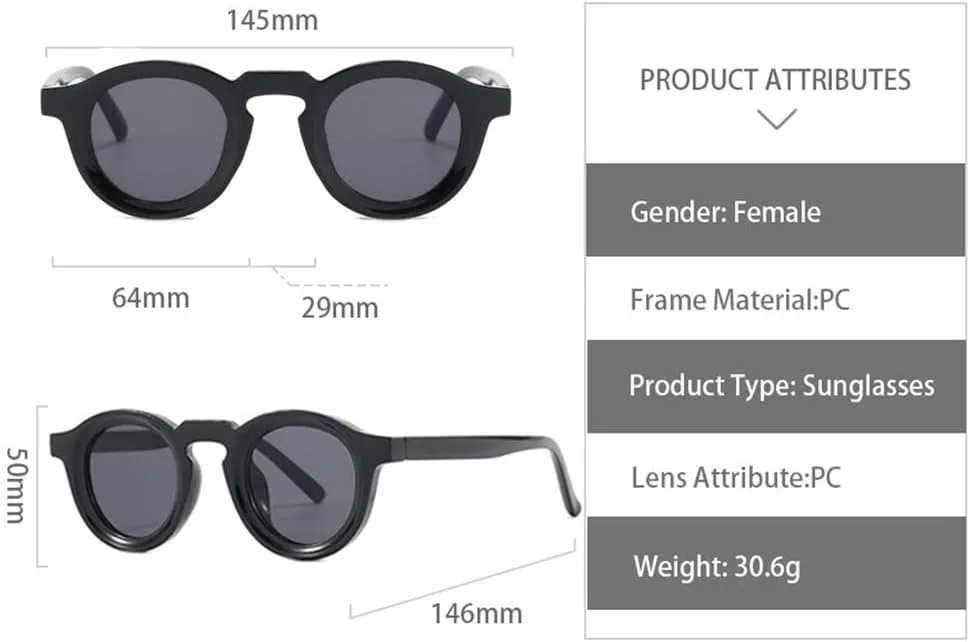 

Круглые солнцезащитные очки для женщин и мужчин в стиле панк, солнцезащитные очки с прозрачными линзами и оправой, защита от ультрафиолета UV400 FYTUP, Black