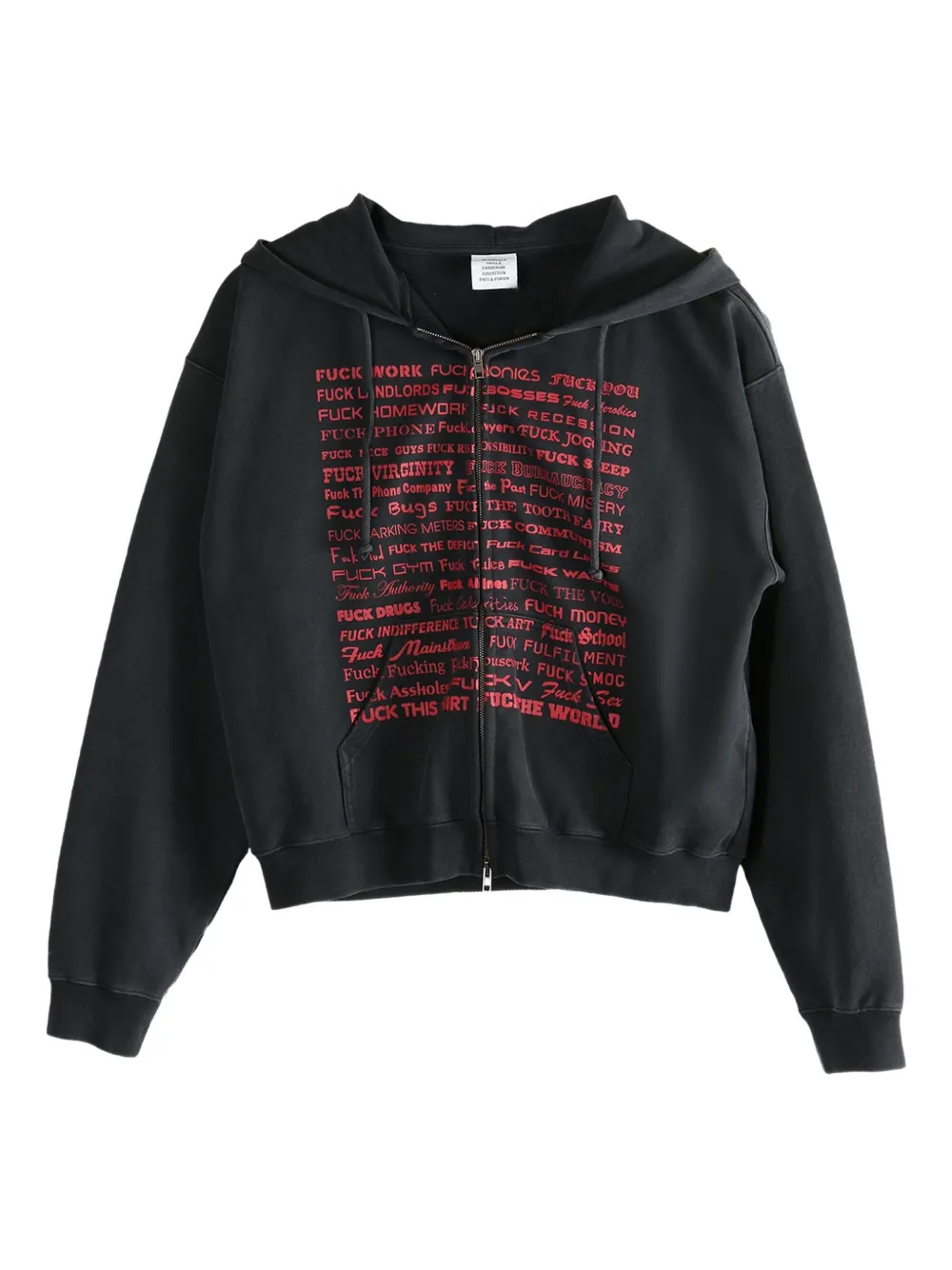 

Толстовка с капюшоном на молнии с текстовым принтом VETEMENTS, черный