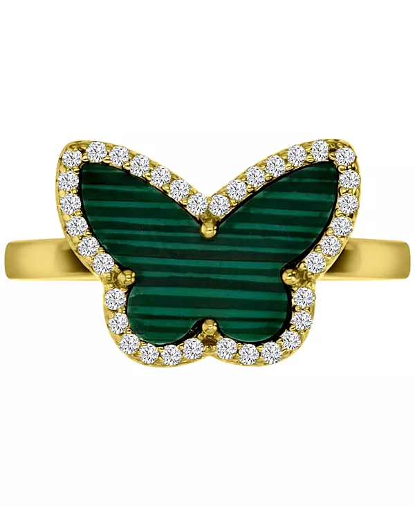 

Кольцо-Ореол в виде бабочки с малахитом и кубическим цирконием из стерлингового серебра с позолотой 14 карат Macy'S, malachite
