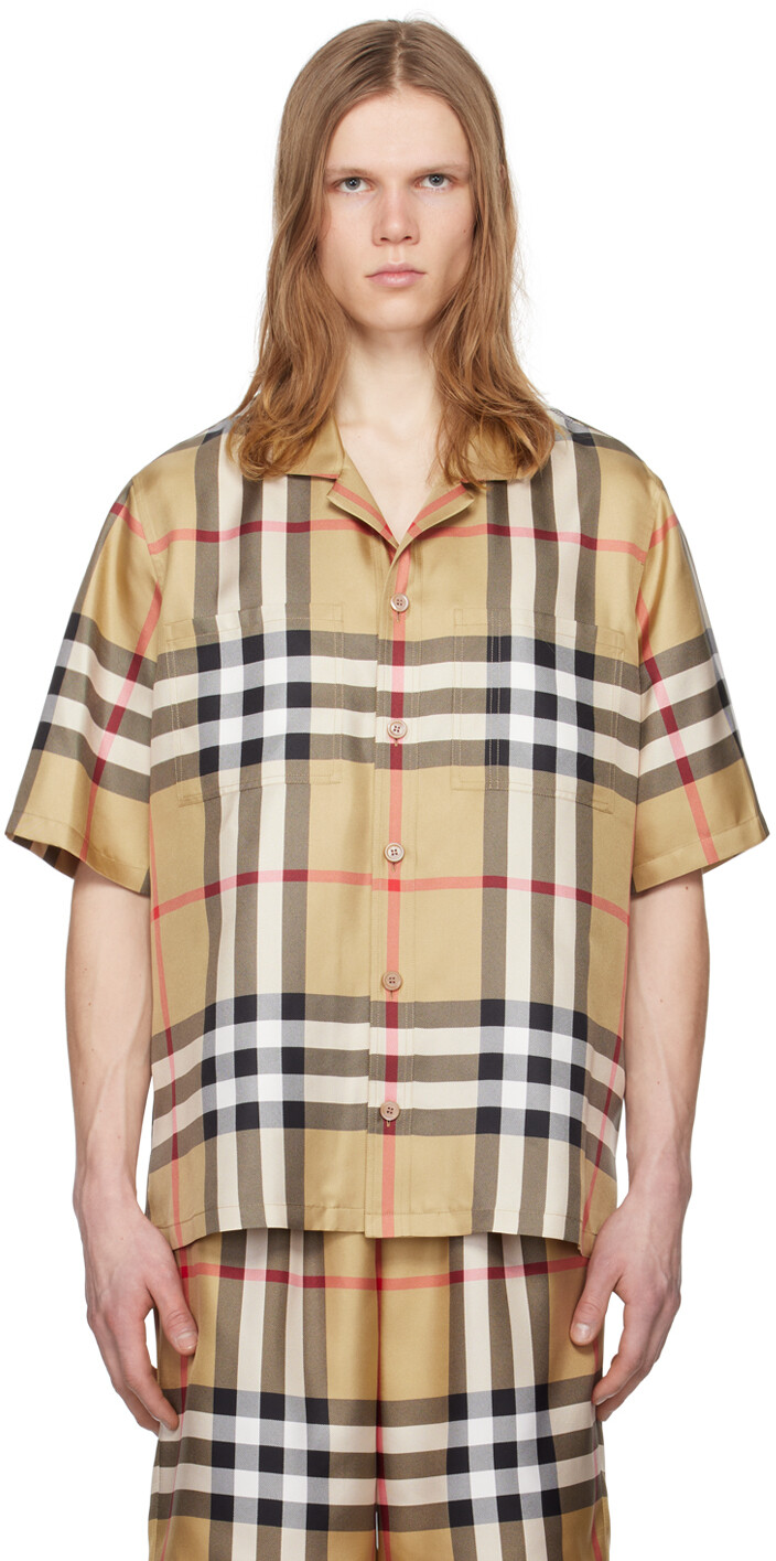 

Бежевая рубашка в клетку Burberry, цвет Archive beige ip check