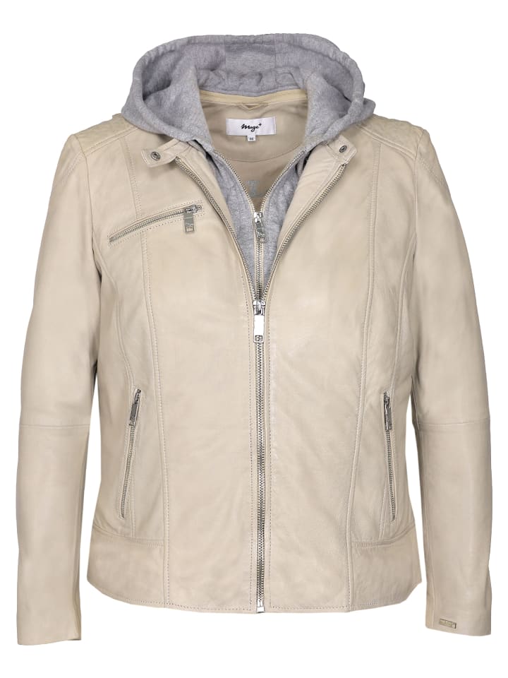 

Кожаная куртка 42021318 серо-бежевого цвета Maze