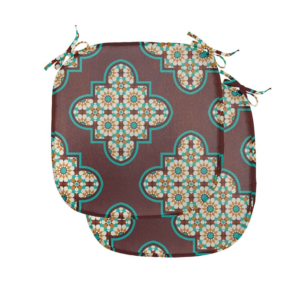 

Подушки на обеденный стул ABAKUHAUS Quatrefoil, винтажная плитка, декоративная водонепроницаемая подушка с ремнями для кухонных сидений, 40 см x 40 см — упаковка из 2 шт., бледно-коричневый, бирюзовый