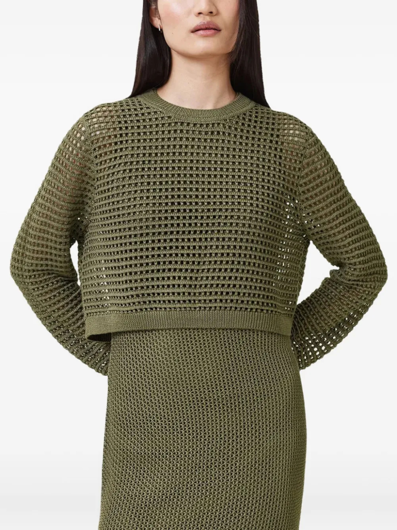 

Платье миди AllSaints ажурной вязки, зеленый