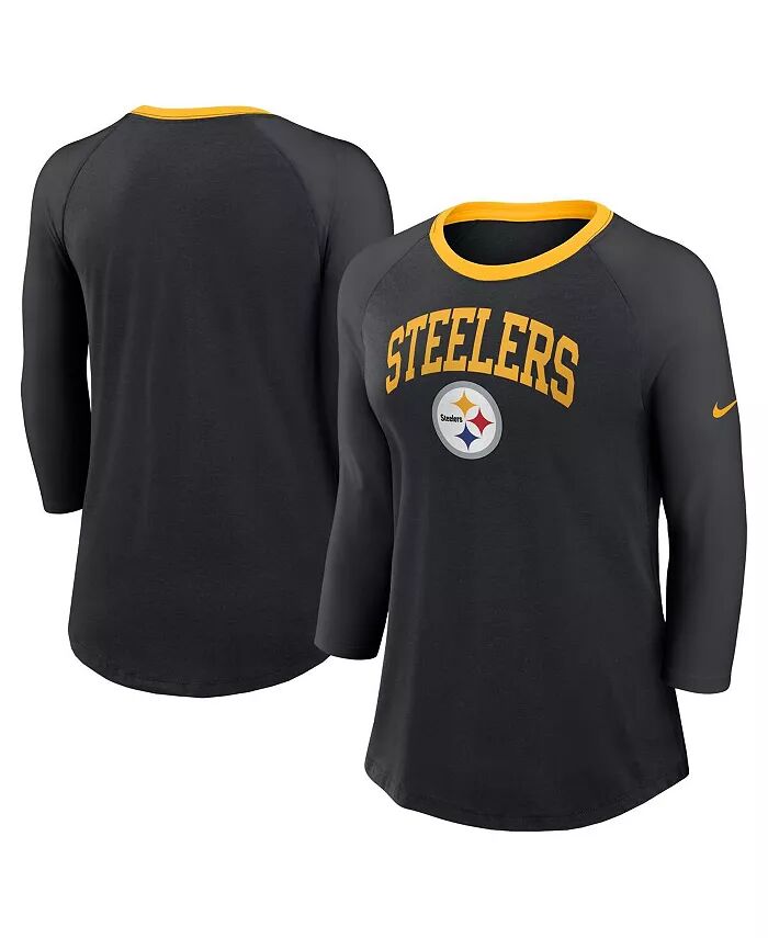 

Женская черная футболка Pittsburgh Steelers с рукавом реглан 3/4 Nike