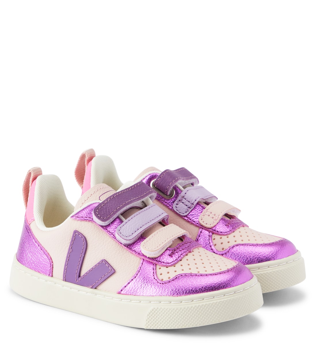 

Кроссовки из металлизированной кожи V-10 Veja Kids, Petale/Multico-Cosmos