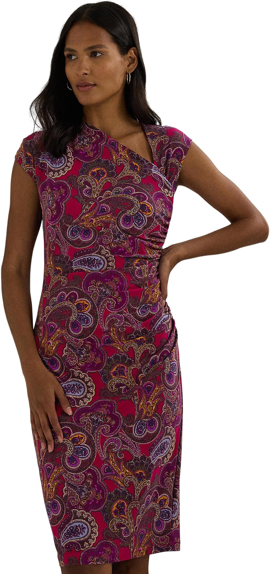 

Платье Lauren Ralph Lauren Paisley Stretch Jersey Cap-Sleeve Dress, цвет Fuchsia Multi