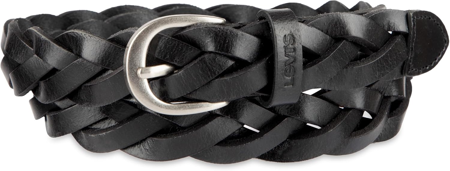 

Женский полностью регулируемый повседневный кожаный плетеный ремень Levi's для джинсов и платьев, Black Braid