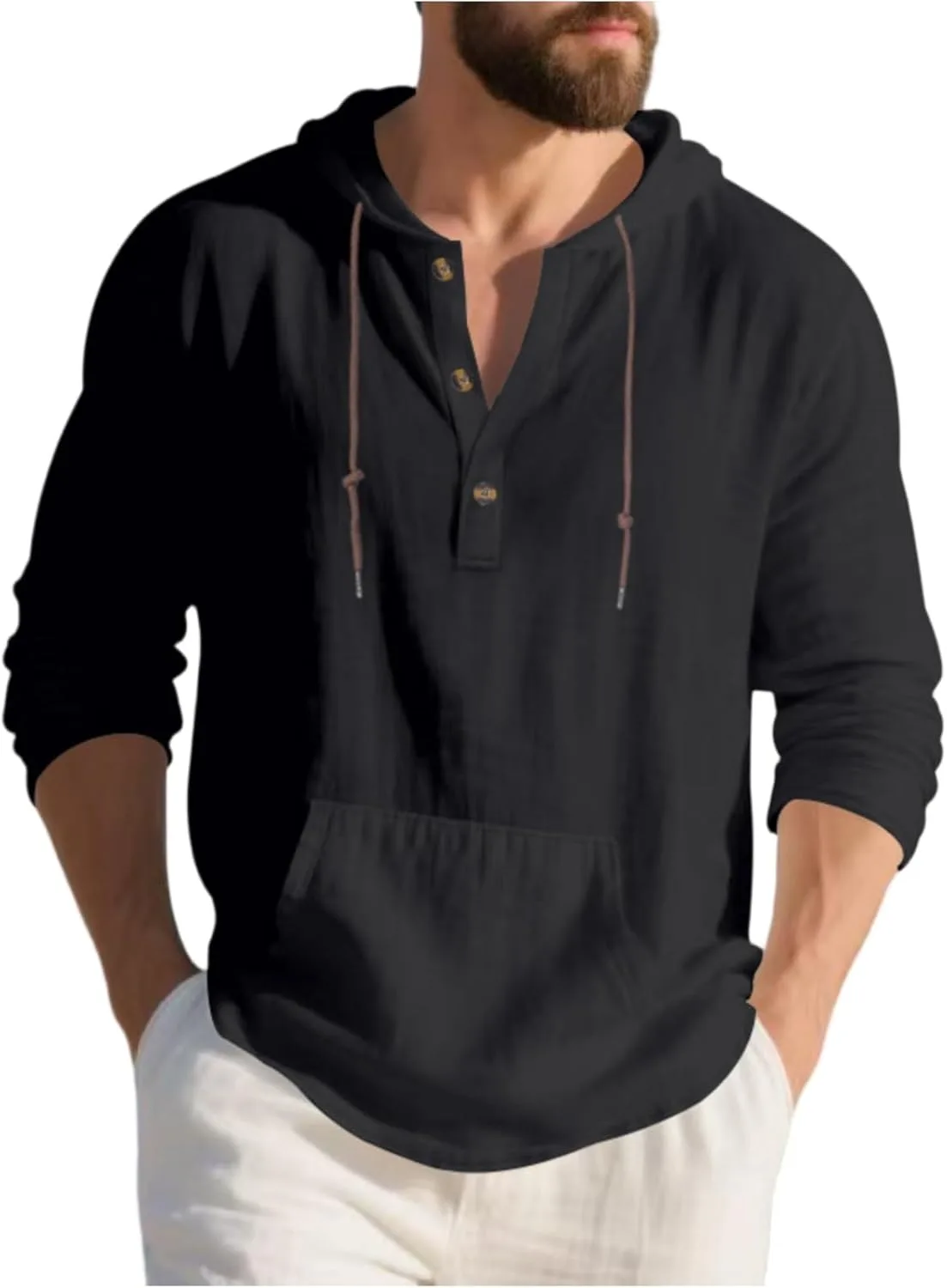 

Мужская хлопковая льняная толстовка-хенли с длинным рукавом, S-3XL RTRDE