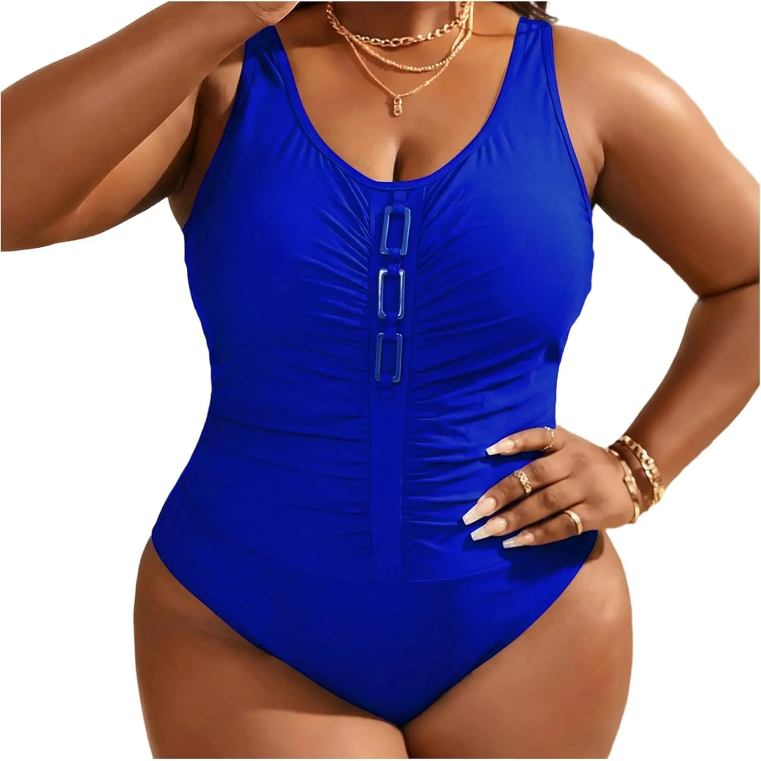 Купальник Plus Size женский шикарный милый слитный с высоким вырезом, спортивный гидрокостюм с эффектом контроля живота Generic, синий