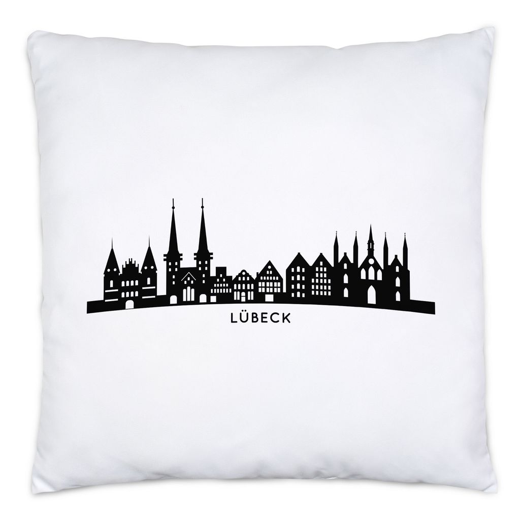 

Подушка LÜBECK Skyline с наполнителем, сувенир на память, немецкий мотив больших городов, городской силуэт, идея подарка для переезда Hey!Print