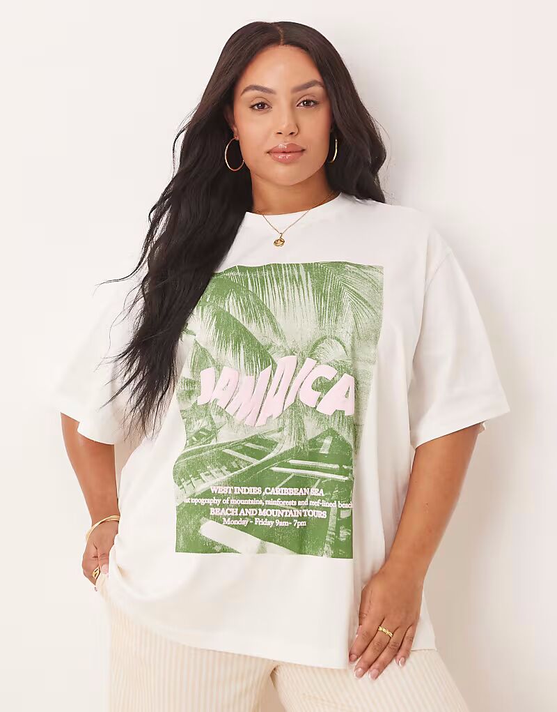 

Футболка свободного кроя ASOS DESIGN Curve с графикой Ямайки кремового цвета ASOS Curve