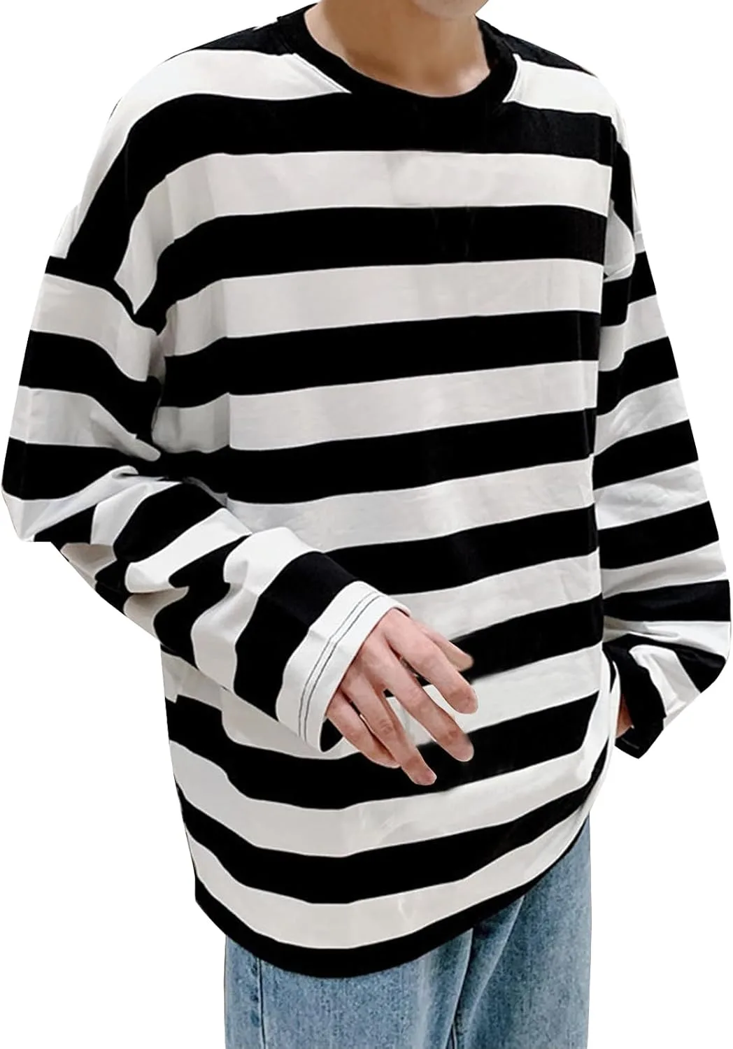 

Мужская футболка с длинным рукавом и полоской, Oversize