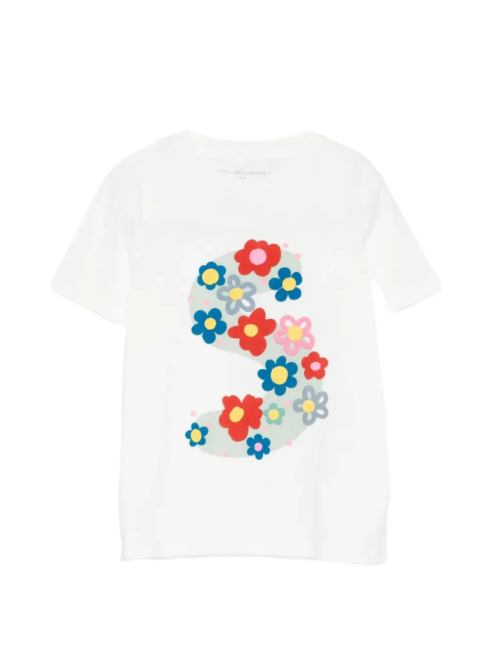 Футболка с цветочным принтом и буквой S Stella McCartney Kids, белый