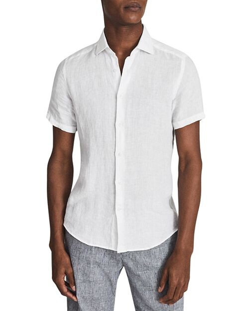 

Праздничная льняная рубашка с коротким рукавом REISS, цвет White