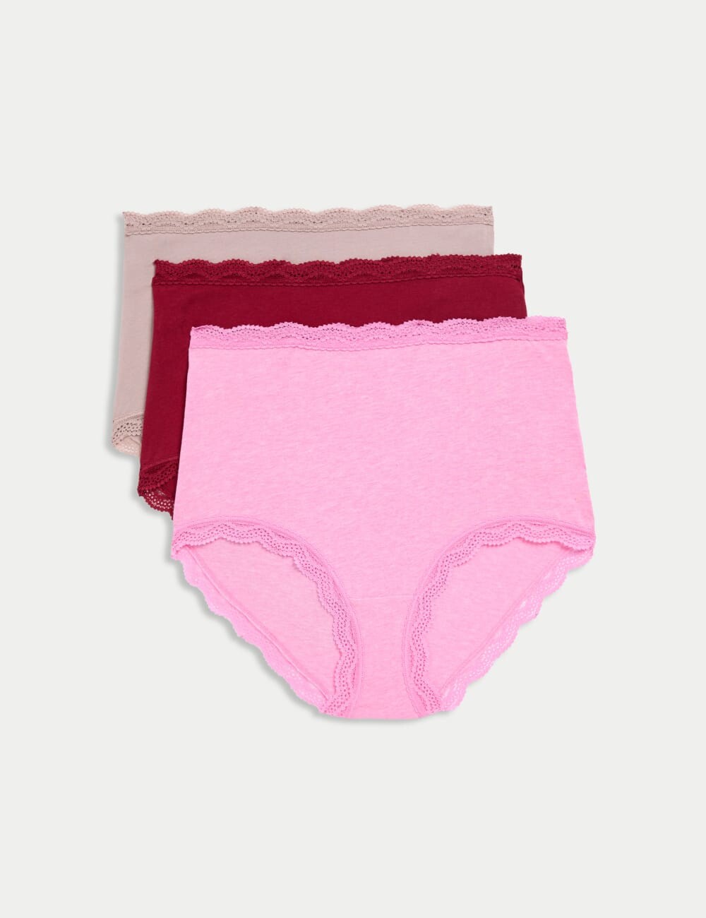 

Трусы-слипы из хлопка с высоким содержанием 3 шт. Marks & Spencer, цвет Dark cranberry
