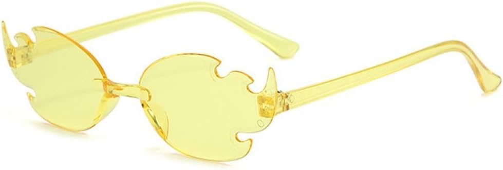 

Красочные солнцезащитные очки в форме пламени, забавные солнцезащитные очки без оправы в форме пламени, очки для вечеринок и косплея для женщин и мужчин HYYZZC, Light Yellow