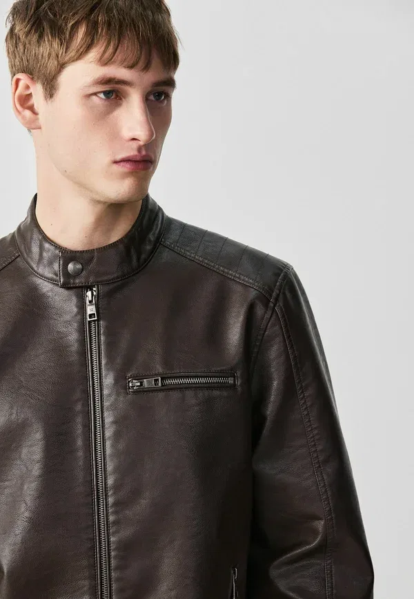 Куртка Regular fit racer из искусственной кожи Next, коричневый — фото 3