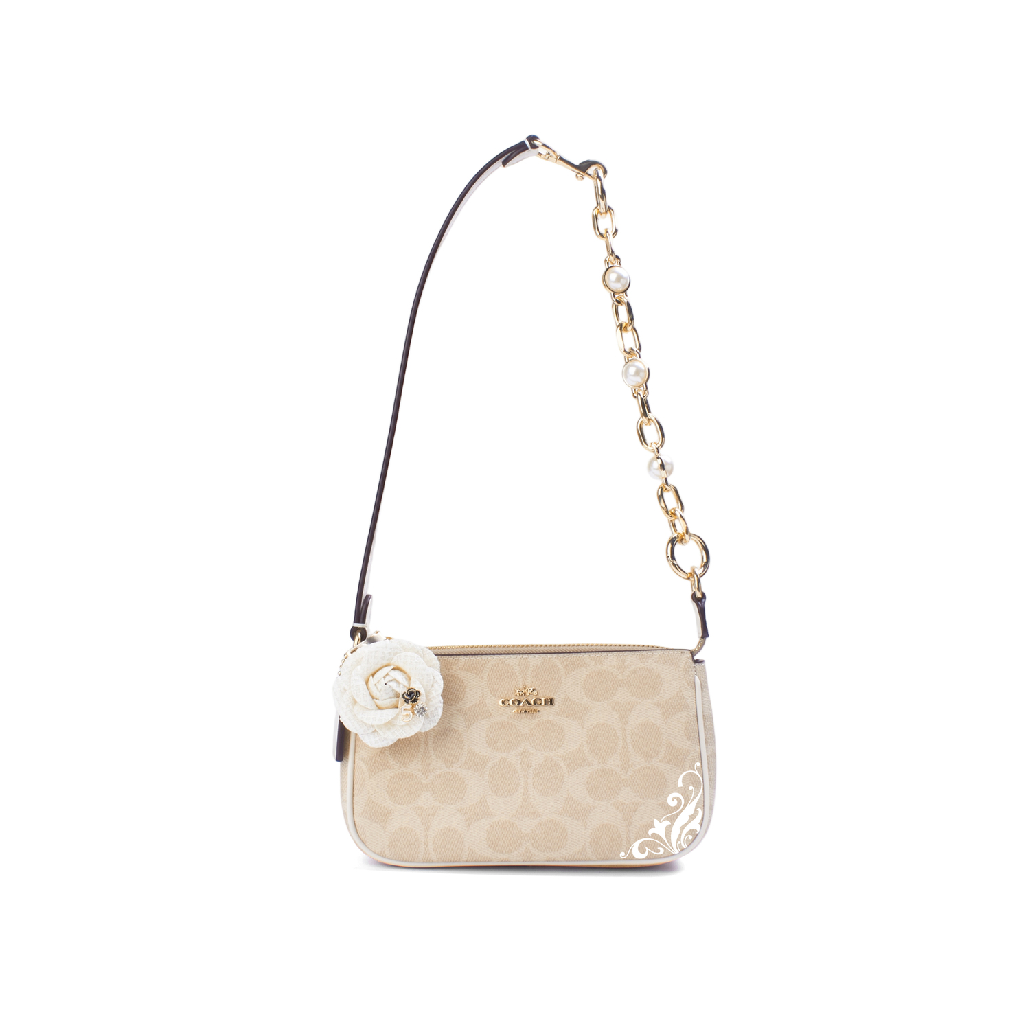 

COACH Женская маленькая одноручная сумочка из лакированного полотна, Camellia Golden Memory