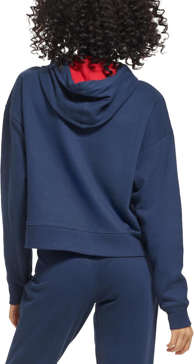 Женская флисовая толстовка с капюшоном Tommy Hilfiger с диагональными цветными блоками, Navy — фото 4