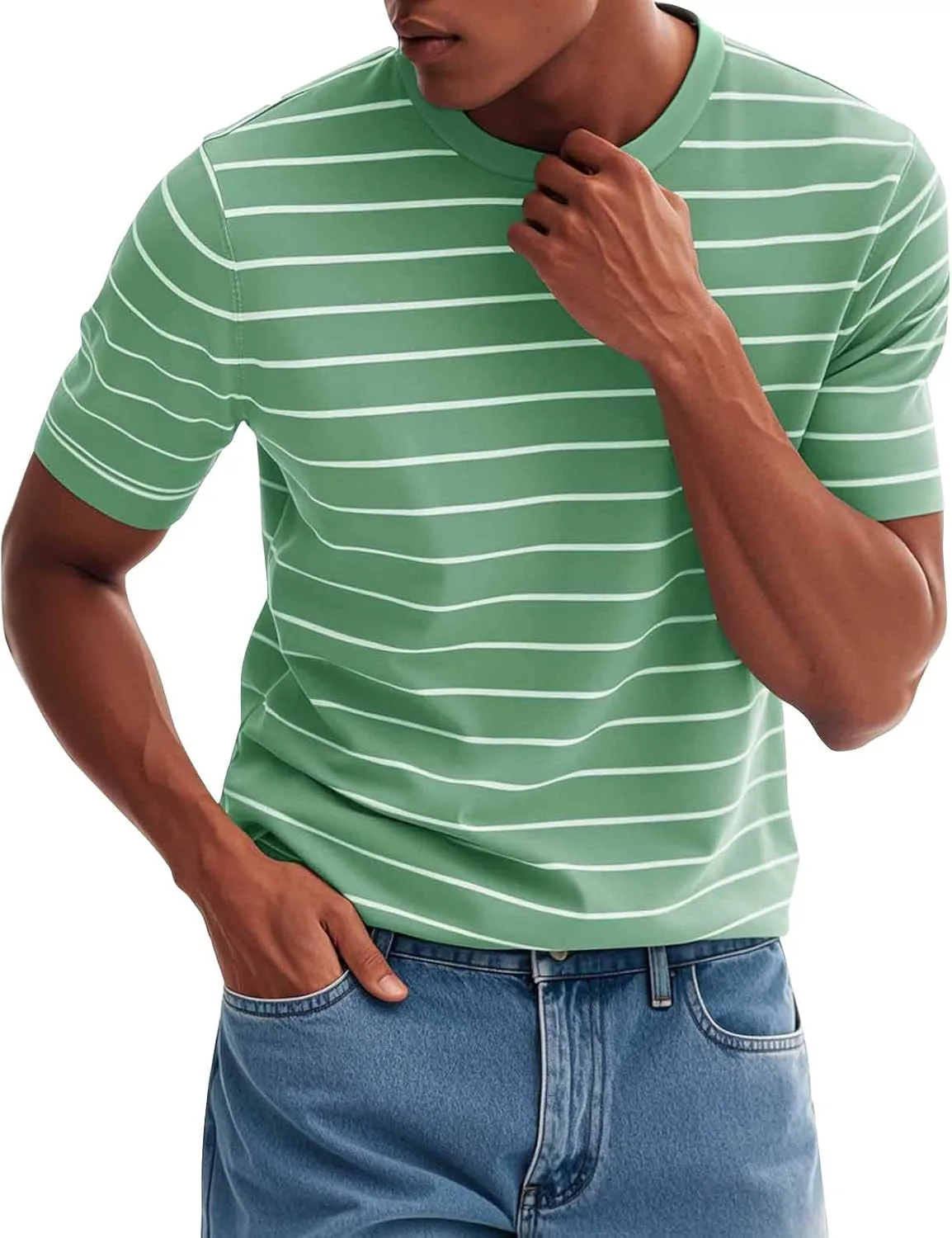 

WENKOMG1 футболка для мужчин, короткий рукав, классический принт в полоску, размеры M-3XL