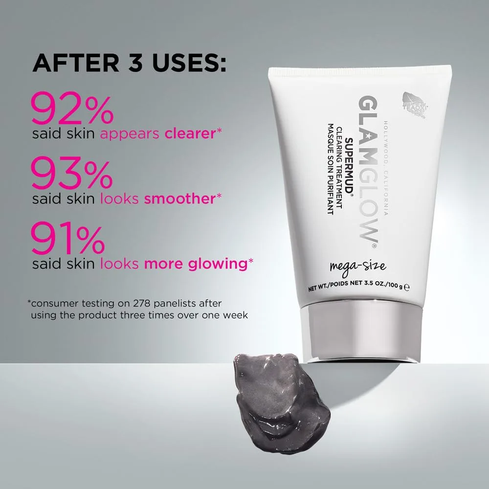Очищающая маска для лица Glamglow SUPERMUD Instant Clearing Treatment | Очищающая маска для проблемной и жирной кожи, помогающая сузить поры | Активированный уголь, BHA и AHA кислоты 56.70 г (2 шт.) — фото 3