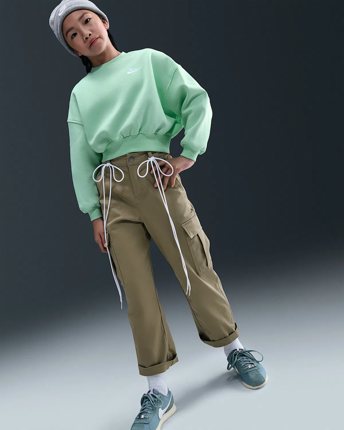 Детский свитшот Nike Sportswear Club Fleece с круглым воротом, Mint Foam/White — фото 3