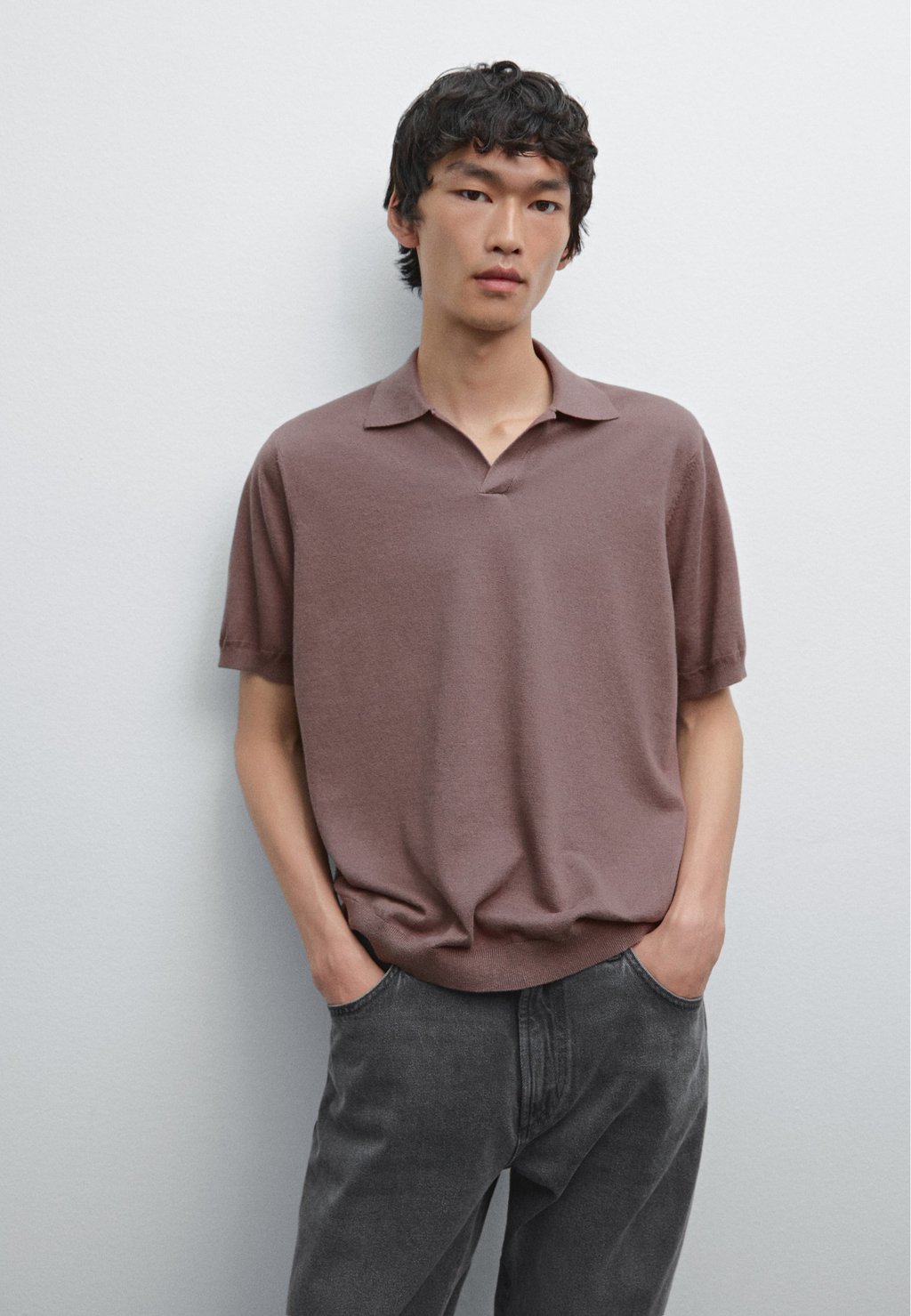 

Рубашка поло V-NECK Massimo Dutti, Lilac