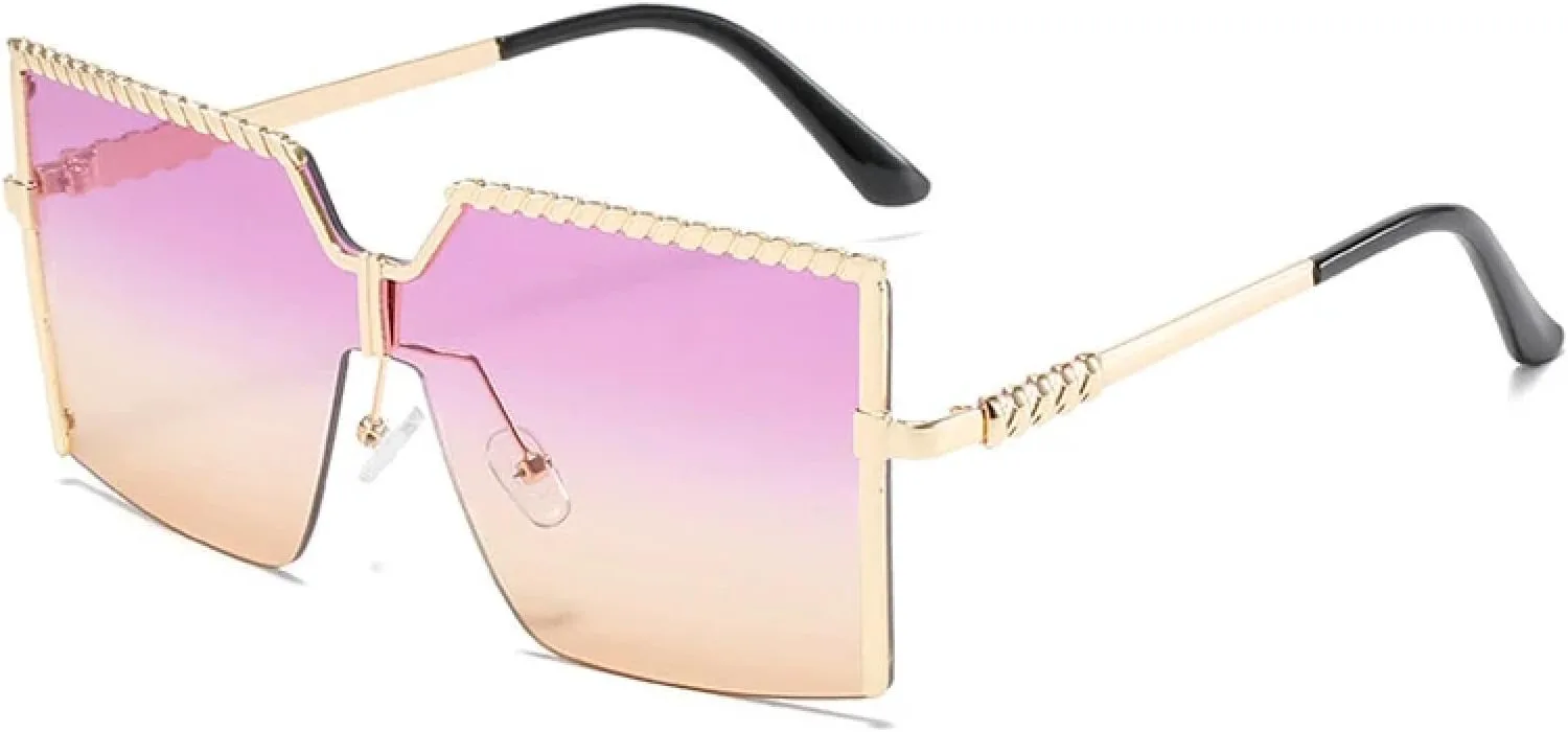 

Крупные безободковые солнцезащитные очки класса люкс с градиентным переходом цвета, металлические, для женщин, защита от УФ-излучения UV400 TKKTLLT, Gold-purplebrown