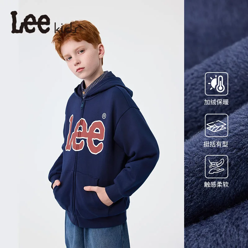 Толстовка с капюшоном утепленная и флисовая для школьников Lee, темно-синий (Fleece-Lined) — фото 4