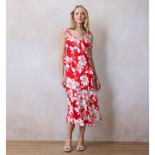 

Женское асимметричное платье с воланами длиной до колена Lc Lauren Conrad, цвет red disco hibiscus