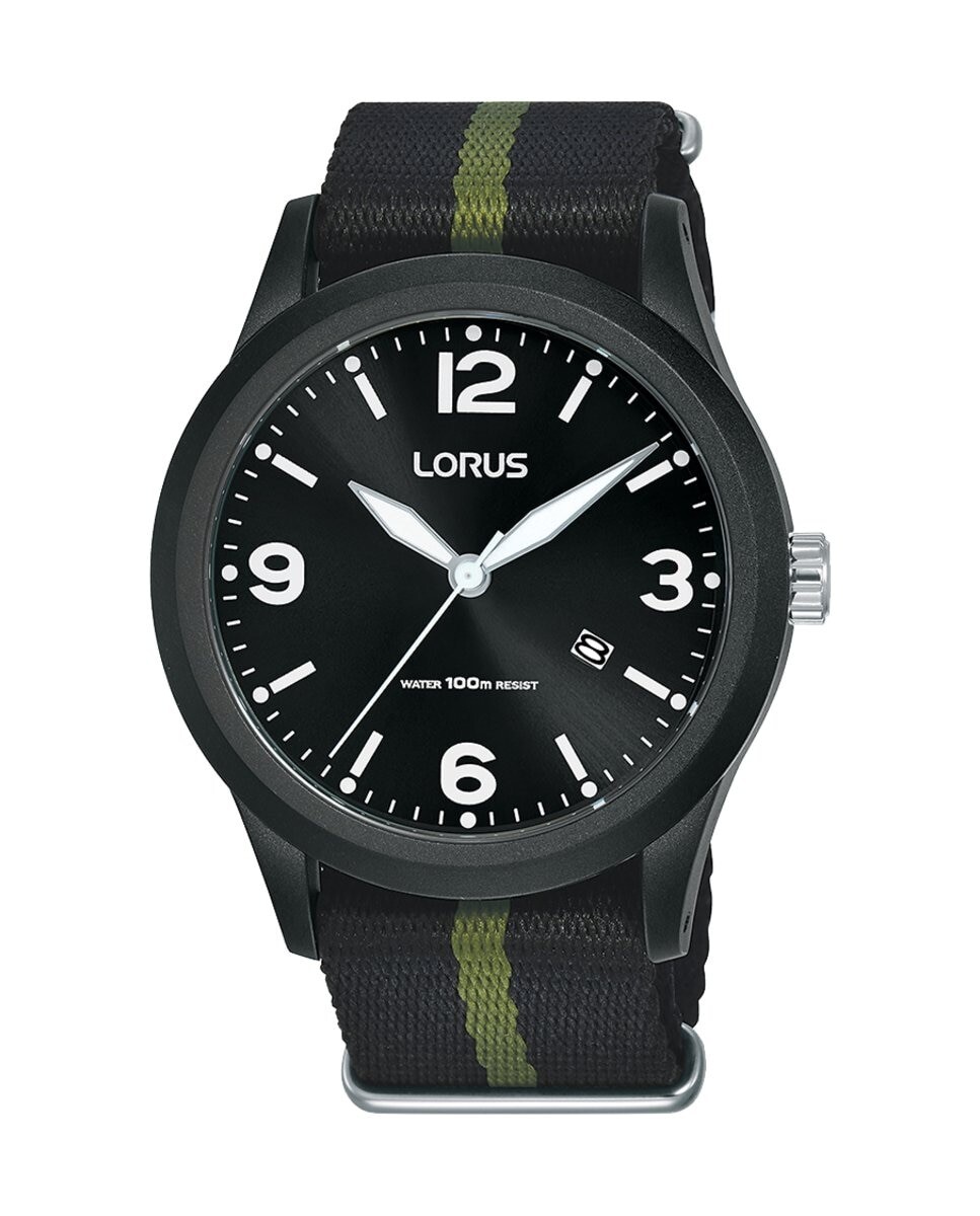 

Спортивные мужские часы из нейлона RH943LX9 с зеленым ремешком Lorus, черный