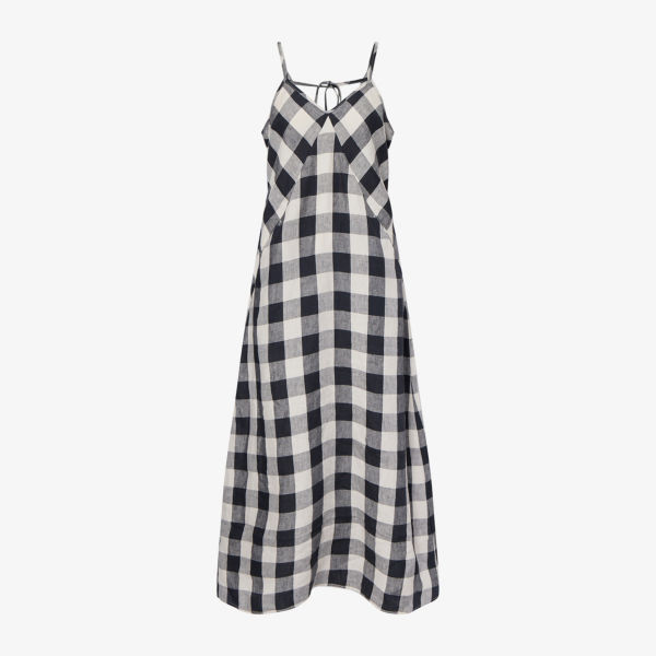 

Платье миди Barbour Maya из льна в клетку, черный