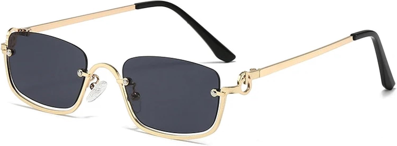 

Модные черные прямоугольные солнцезащитные очки для женщин, металлические полуободковые солнцезащитные очки, винтажные маленькие солнцезащитные очки для мужчин и женщин TKKTLLT, Gold Black