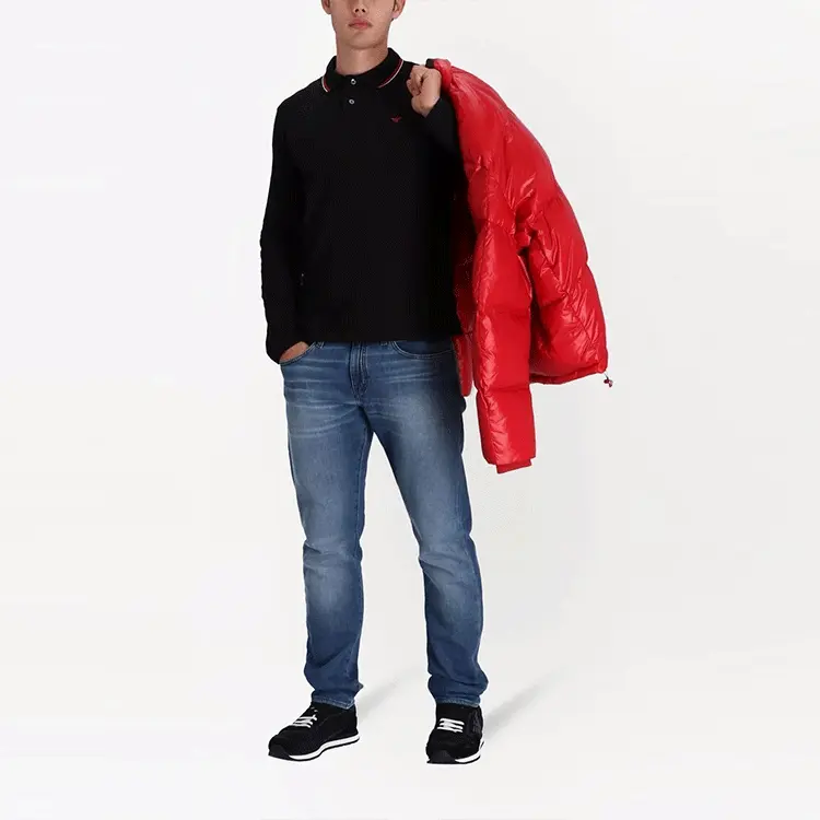 Длинная поло с длинными рукавами Stretch Piqué с вышивкой Micro Eagle EMPORIO ARMANI, черный — фото 4