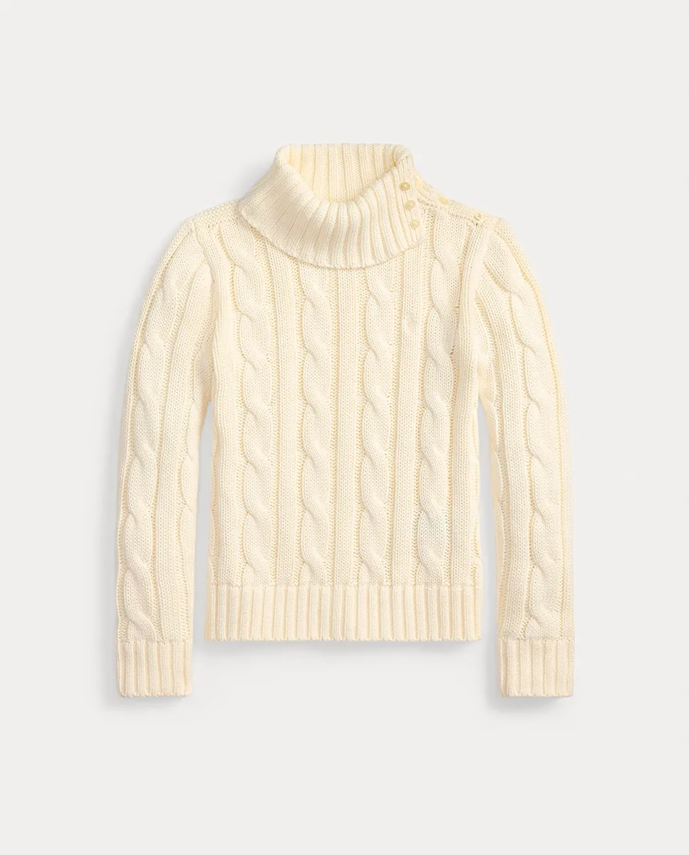 

Детский свитер с высоким воротником в узор «косы» Polo Ralph Lauren, белый