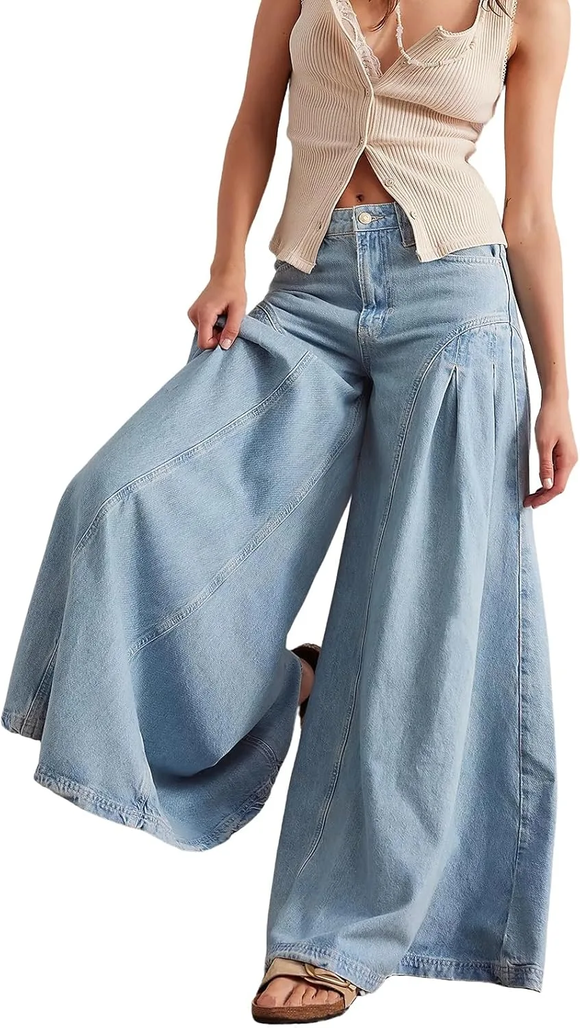 

ebossy широкие бочкообразные джинсы для женщин с высокой талией и расклешенным низом