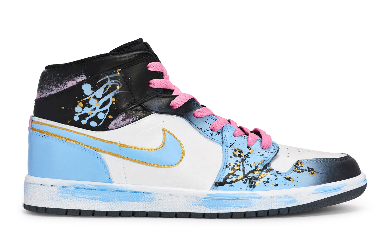 Jordan Air 1 Golden Thread Plum Blossom Mid top детские баскетбольные кроссовки Black White Pink Yellow Blue Unisex — фото 4