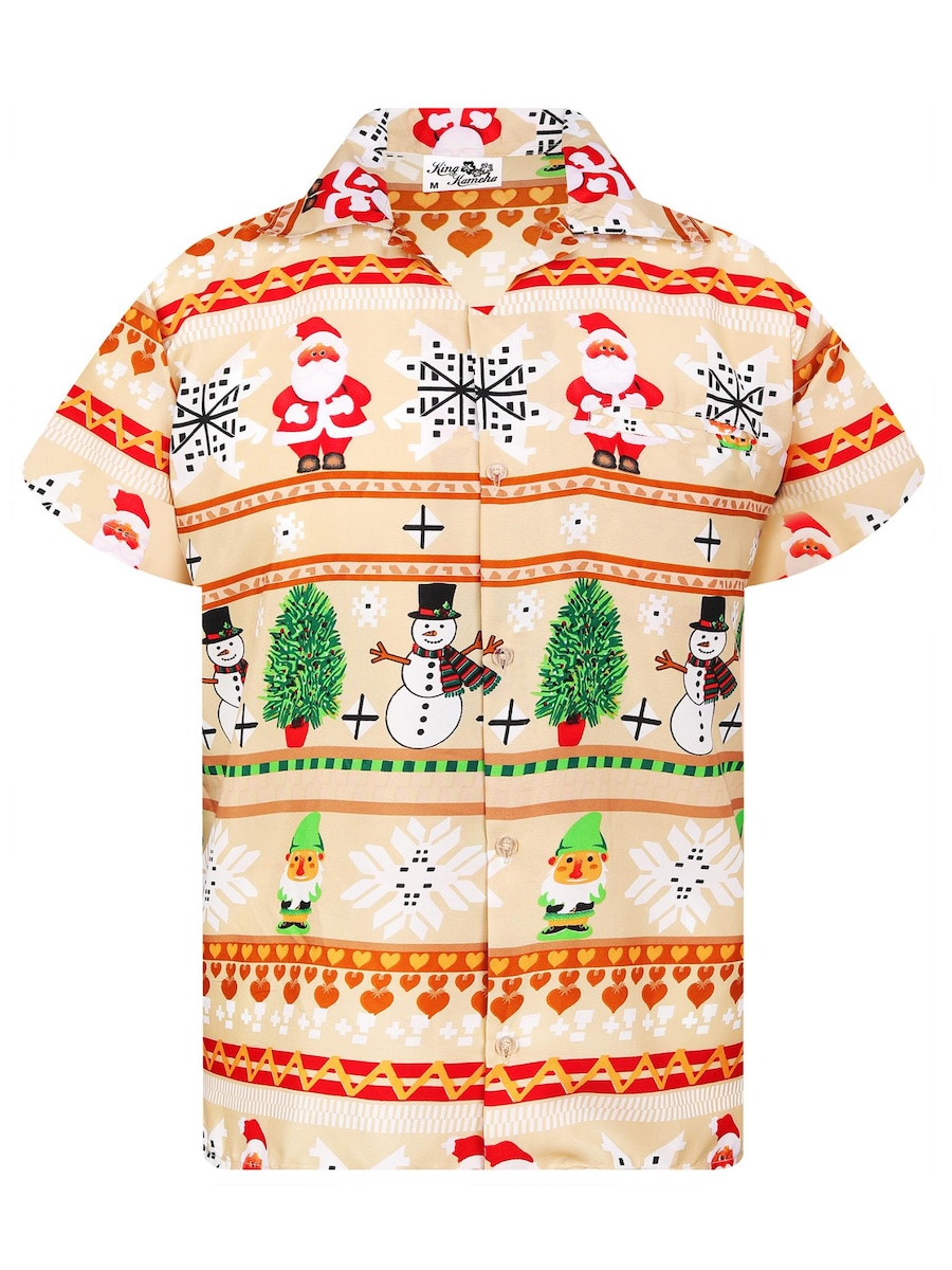 

Рубашка на пуговицах классического кроя King Kameha Christmas Rows, бежевый