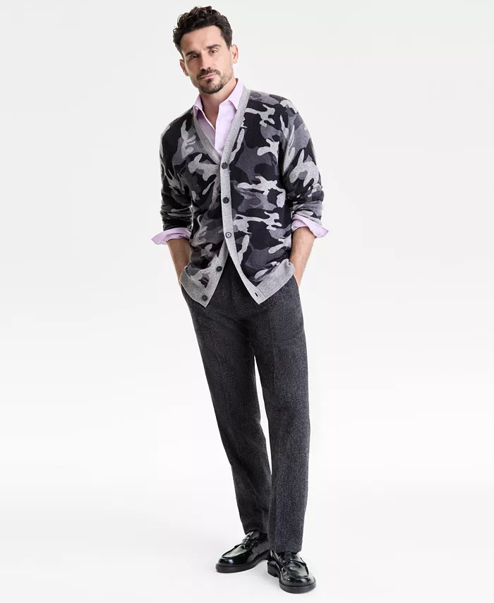 

Мужской кардиган с V-образным вырезом и камуфляжным принтом из 100% кашемира Club Room, черный