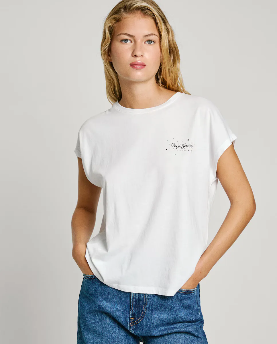 

Женская футболка свободного кроя с напечатанным логотипом Pepe Jeans, белый