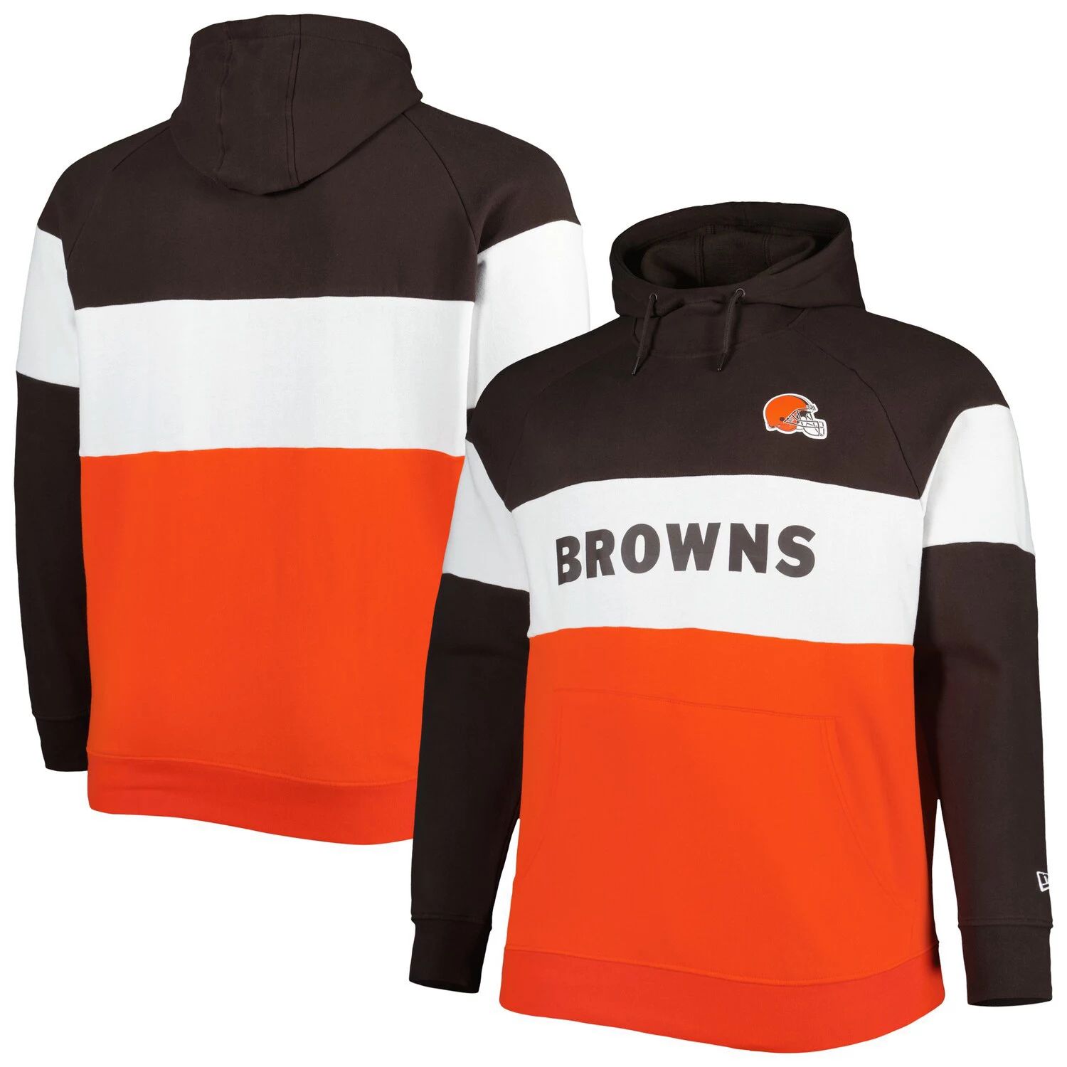 

Мужской оранжевый флисовый пуловер с капюшоном и реглан Cleveland Browns Big & Tall Current Team New Era