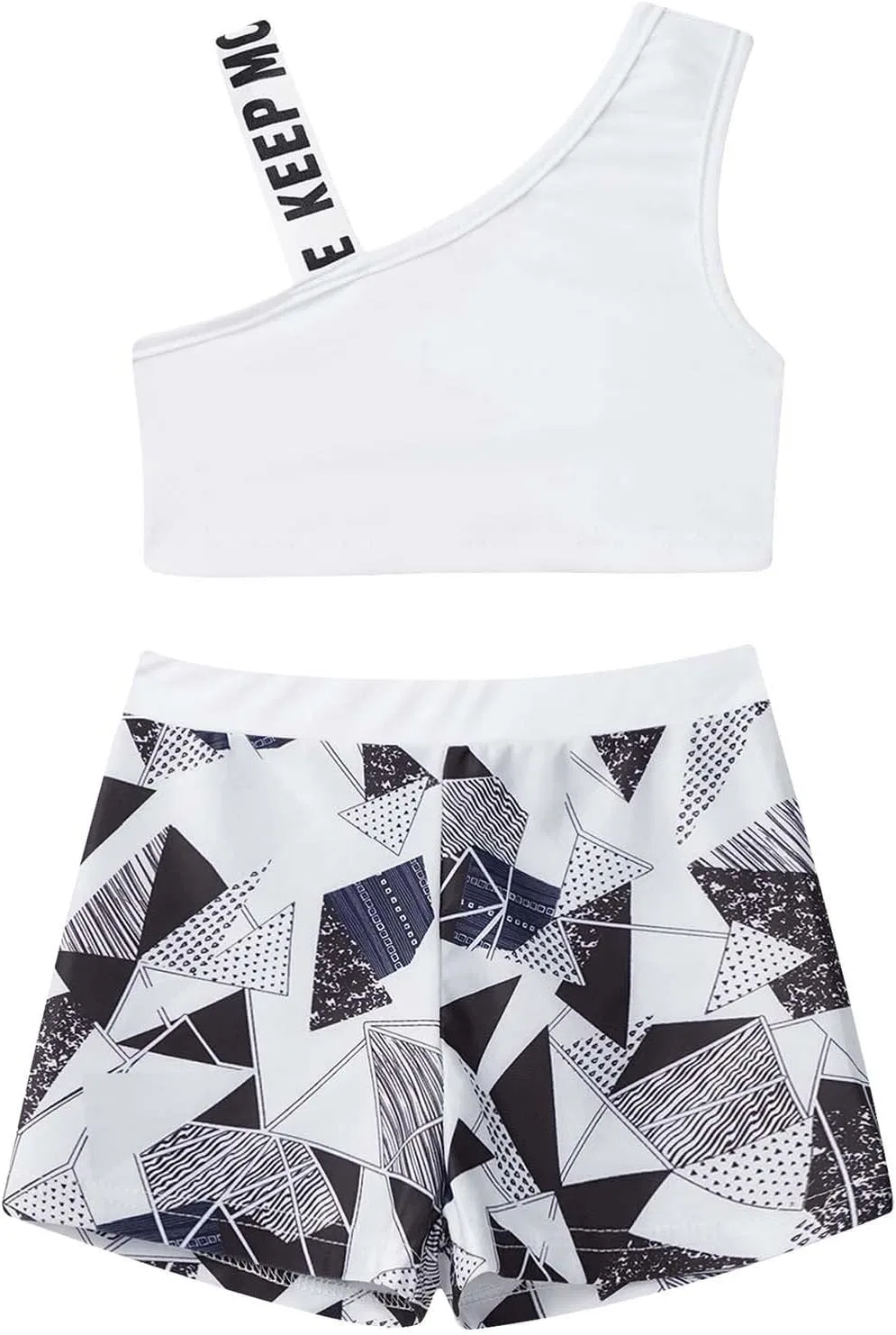 Детский спортивный комплект из топа и шорт, Asymmetric Shoulder Straps, Moily, Black Geometry — фото 3