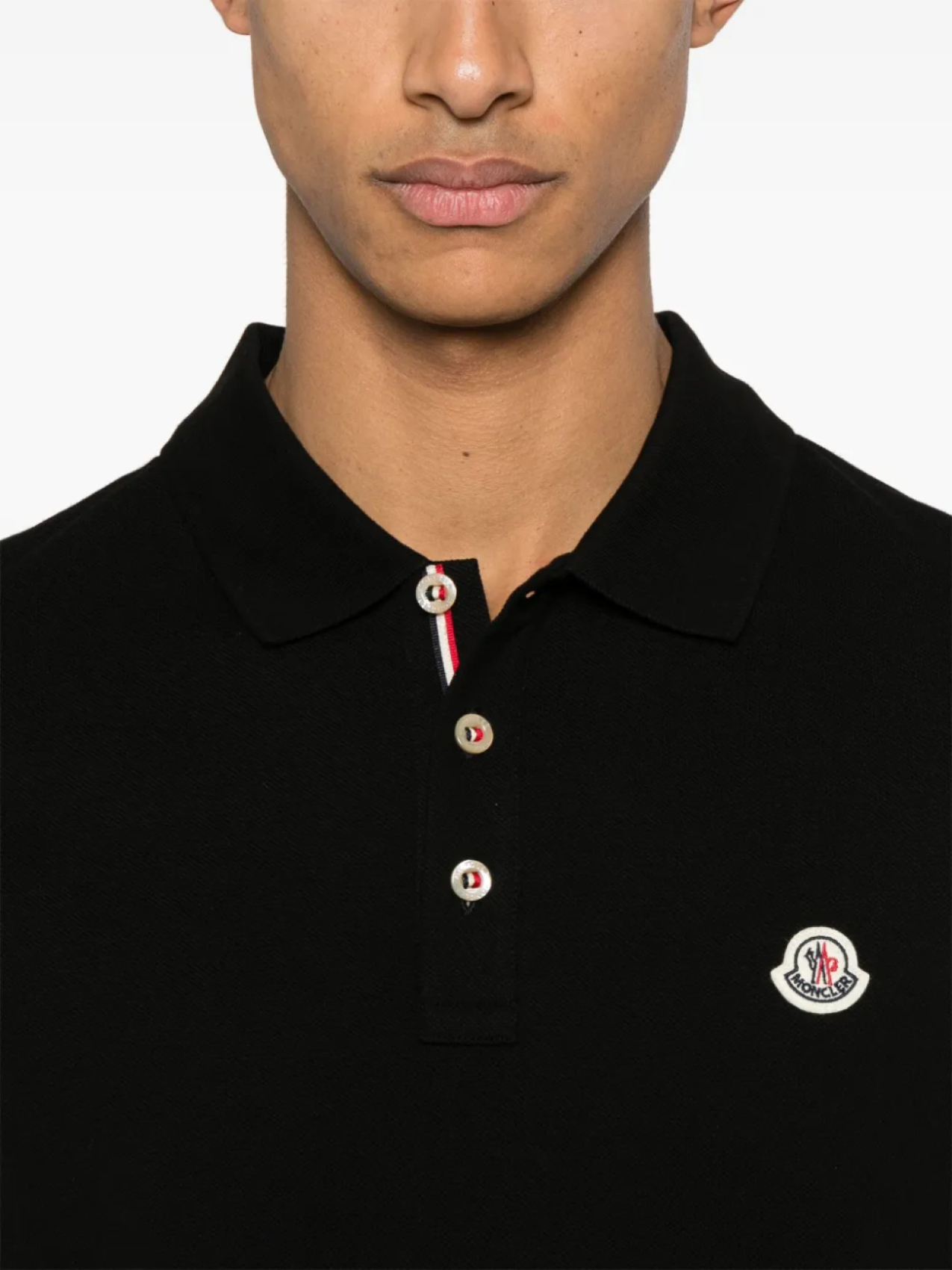Хлопковая рубашка-поло с нашивкой-логотипом Moncler, черный — фото 4