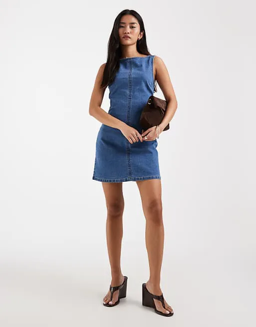 

Голубое джинсовое облегающее платье мини с вырезом ASOS DESIGN